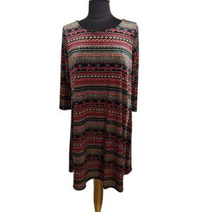 Signature By Robbie Bee, Multi-colored Print, Crushed Velvet Dress, Size Large